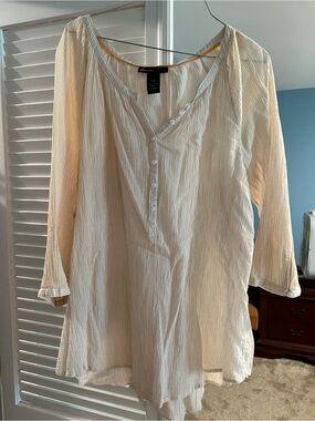 Lane Bryant Cream Crinkle Button-Front Tunic